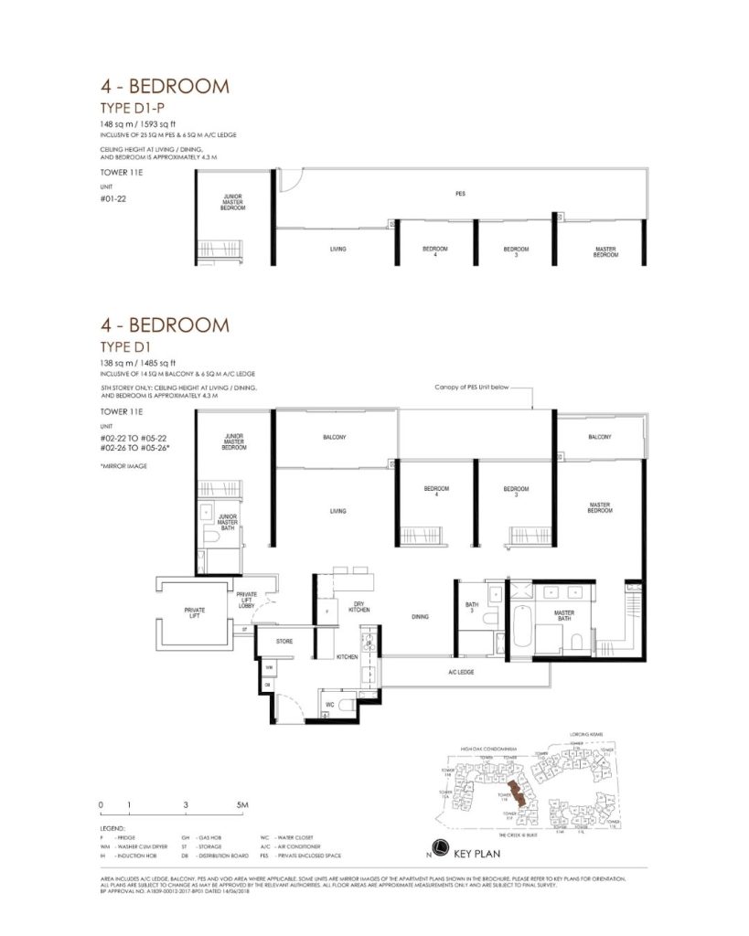Daintree floor plan Type D1, 1485 sqft, Bukit Timah, Singapore