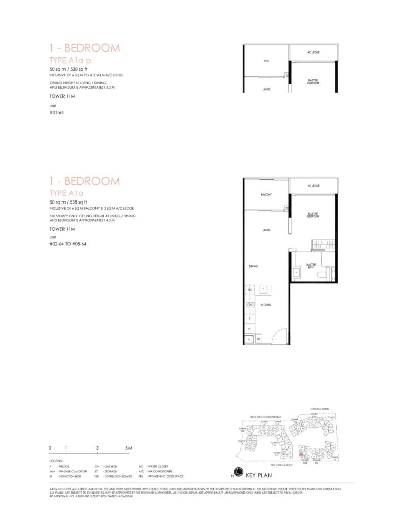 Daintree floor plan Type A1, 538 sqft, Bukit Timah, Singapore