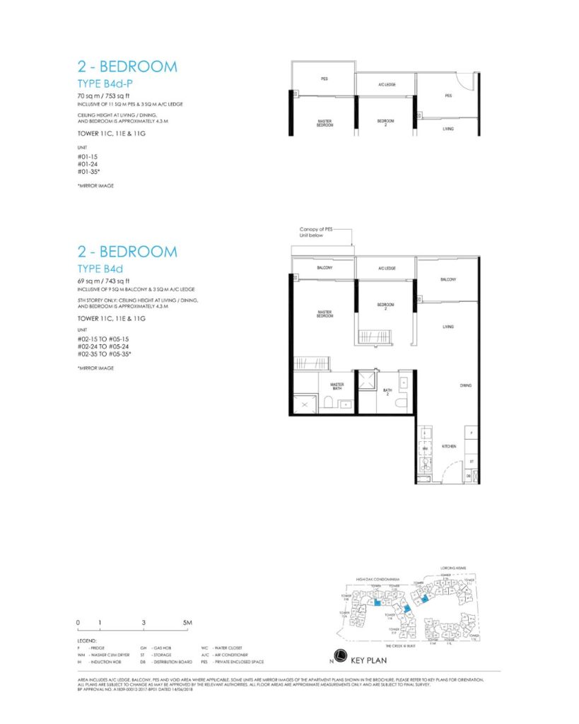 Daintree floor plan Type B4d, 743 sqft, Bukit Timah, Singapore