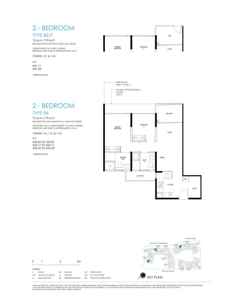 Daintree floor plan Type B6, 775 sqft, Bukit Timah, Singapore
