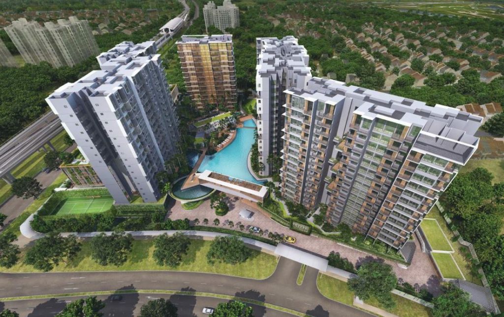 Fourth Avenue Residences blocks and swimming pool seen from above, Bukit Timah, Singapore