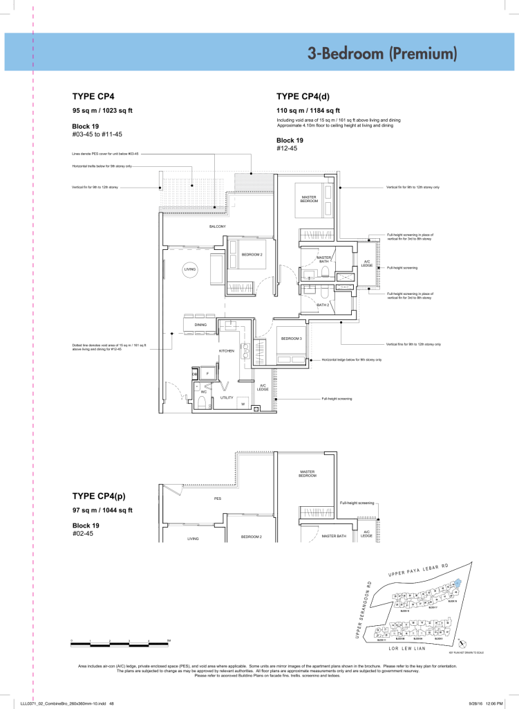 Forest Woods floor plan Type CP4, 1023 sqft, Serangoon, Singapore