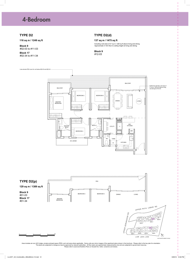 Forest Woods floor plan Type D2, 1249 sqft, Serangoon, Singapore