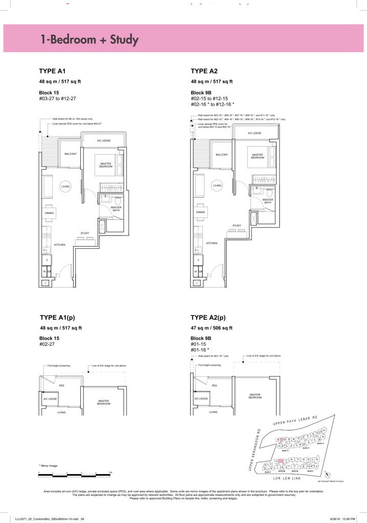 Forest Woods floor plan Type A1A2, 517 sqft, Serangoon, Singapore