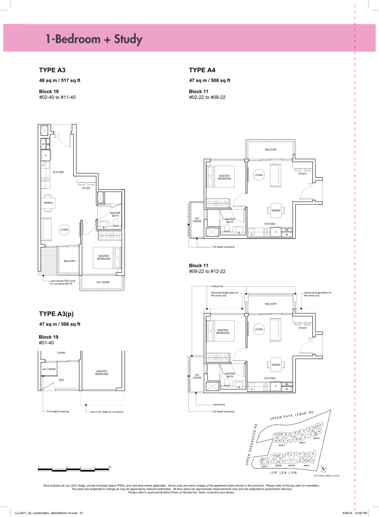 Forest Woods floor plan Type A3A4, 517 sqft, Serangoon, Singapore