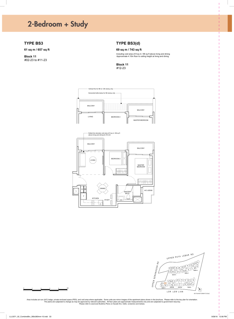 Forest Woods floor plan Type BS3, 657 sqft, Serangoon, Singapore