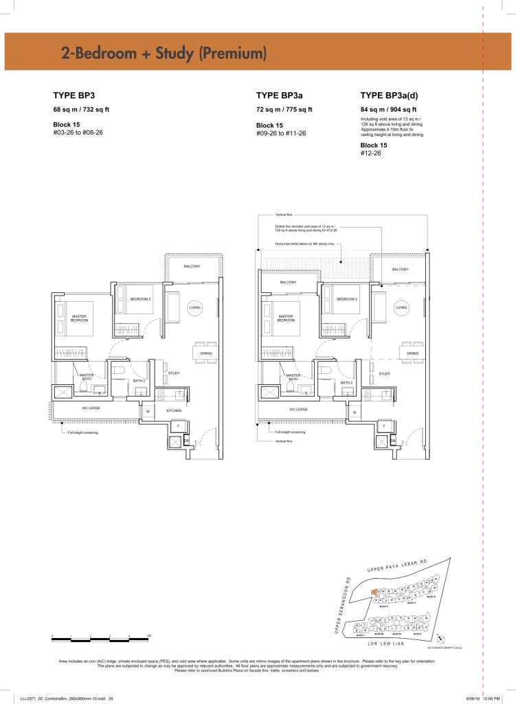 Forest Woods floor plan Type BP3, 732 sqft, Serangoon, Singapore