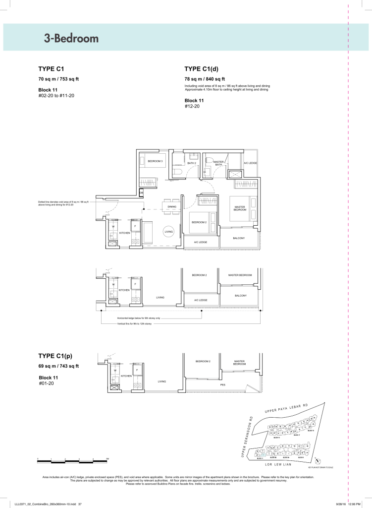Forest Woods floor plan Type C1, 753 sqft, Serangoon, Singapore
