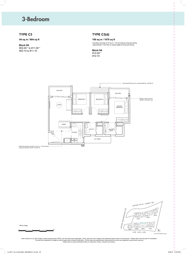 Forest Woods floor plan Type C3, 904 sqft, Serangoon, Singapore