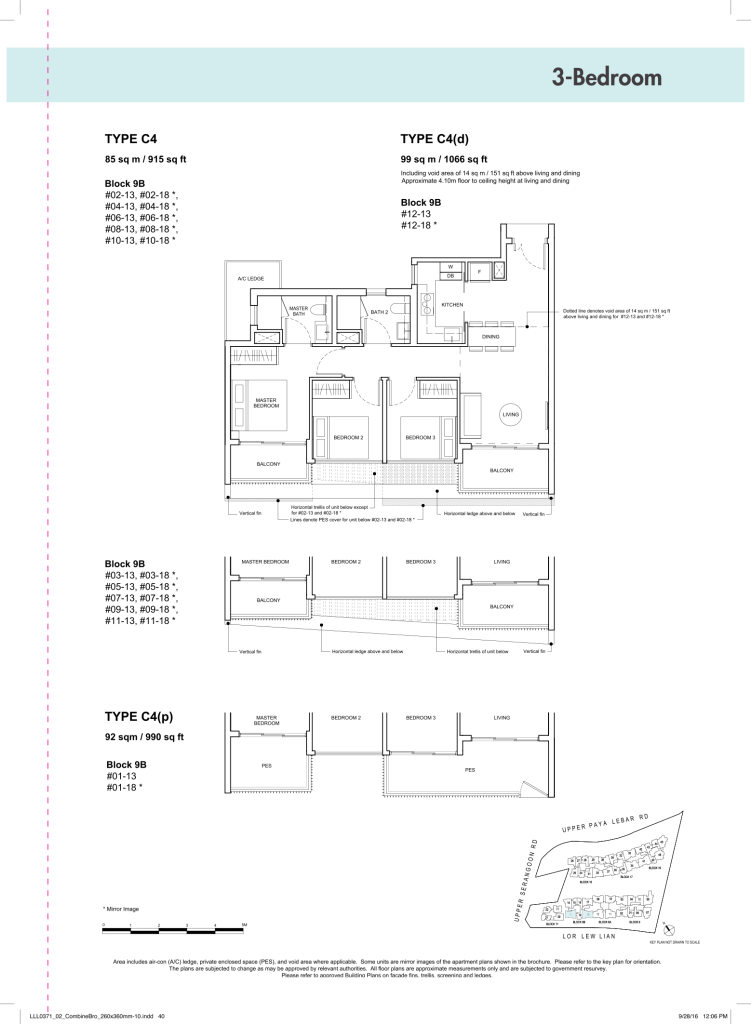 Forest Woods floor plan Type C4, 915 sqft, Serangoon, Singapore