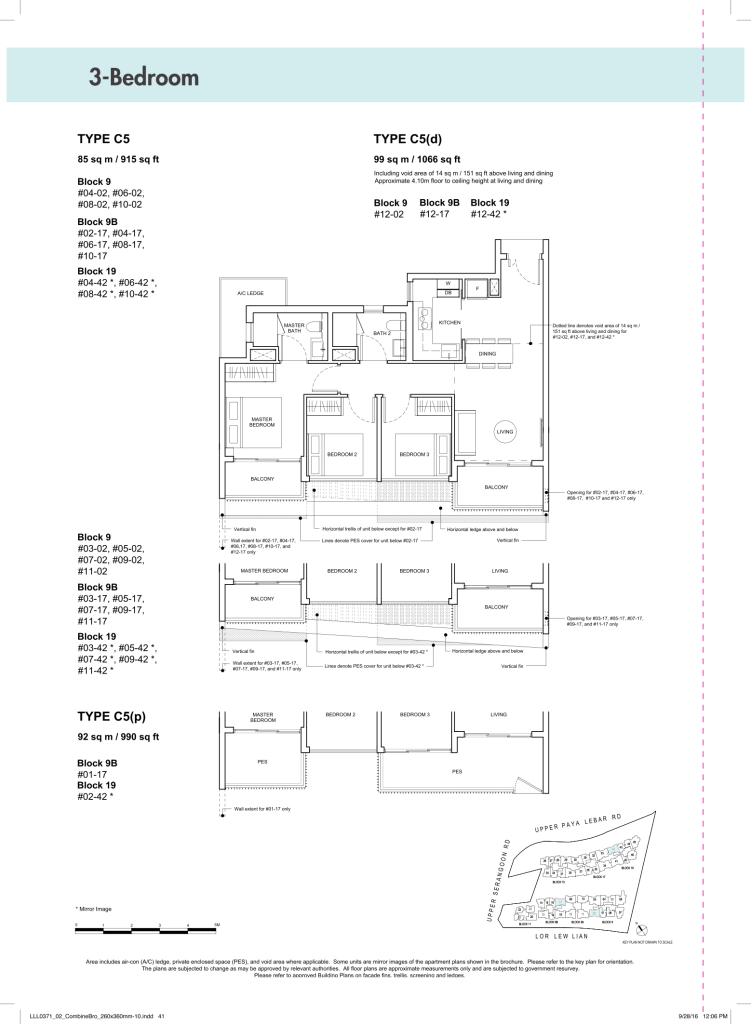 Forest Woods floor plan Type C5, 915 sqft, Serangoon, Singapore