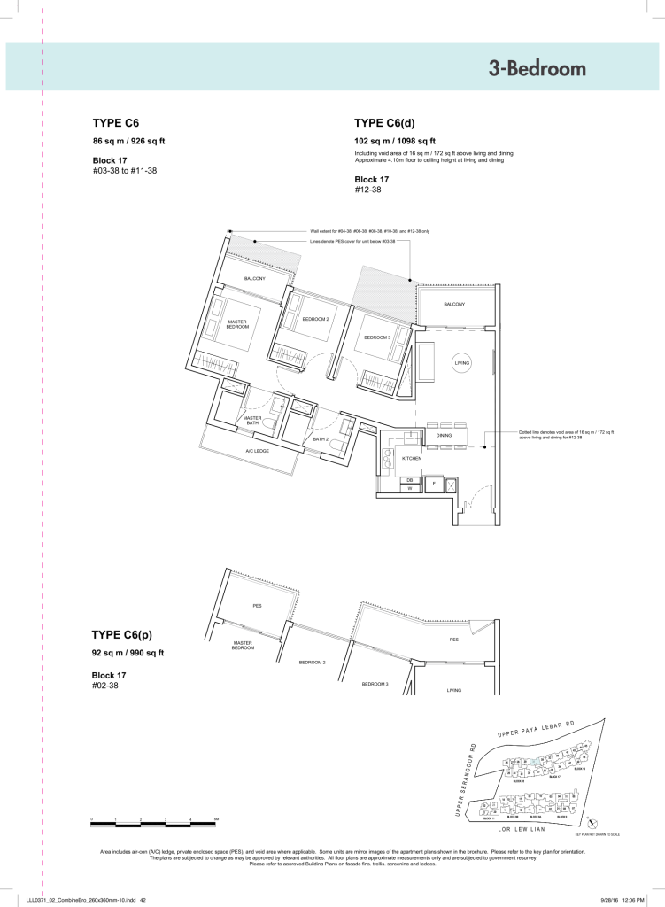 Forest Woods floor plan Type C6, 926 sqft, Serangoon, Singapore