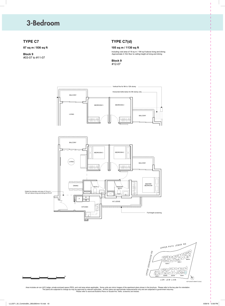 Forest Woods floor plan Type C7, 936 sqft, Serangoon, Singapore