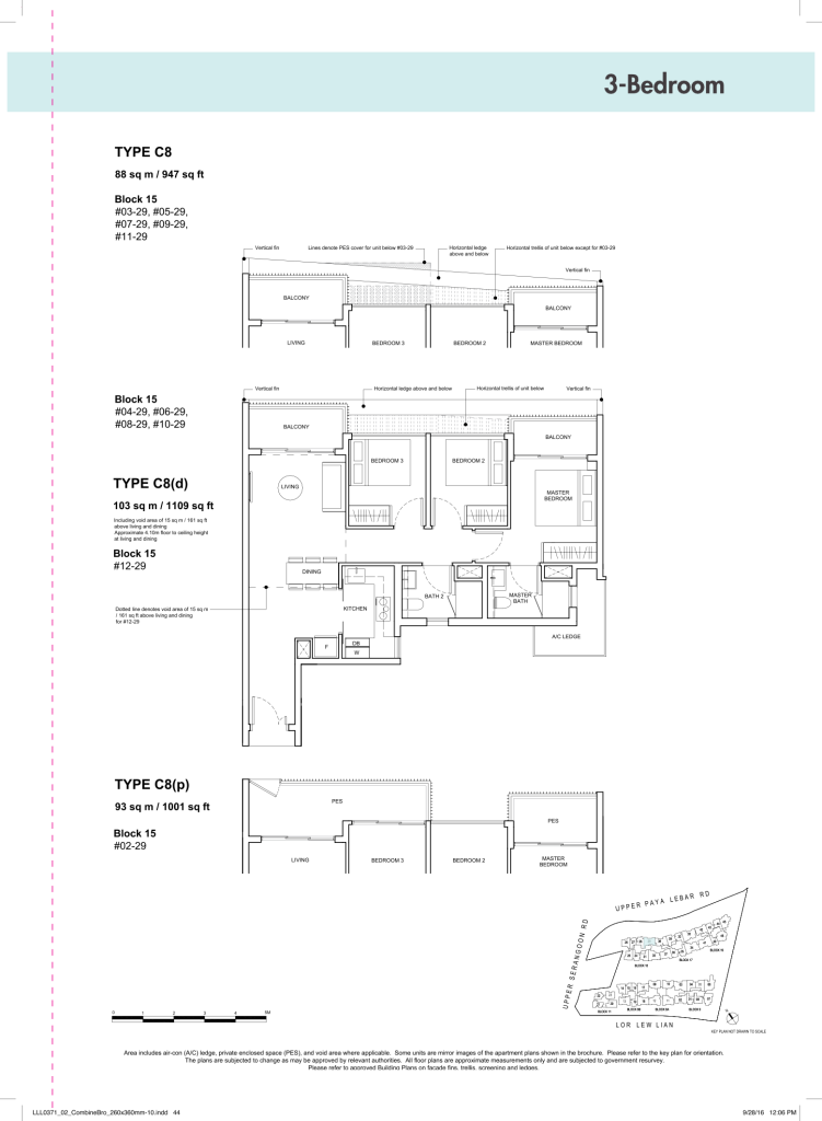 Forest Woods floor plan Type C8, 947 sqft, Serangoon, Singapore