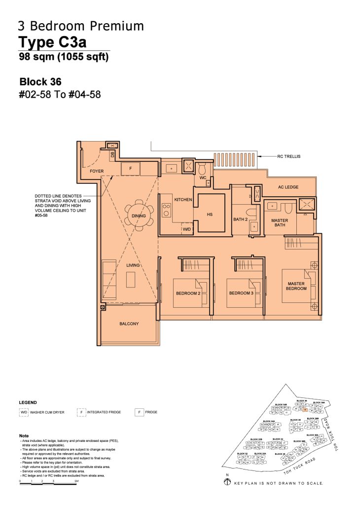 Forett at Bukit Timah floor plan Type C3A, 1055 sqft, Bukit Timah, Singapore