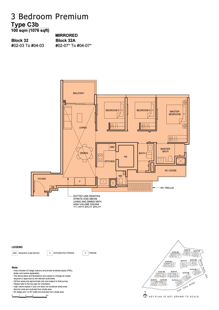 Forett at Bukit Timah floor plan Type C3B, 1076 sqft, Bukit Timah, Singapore