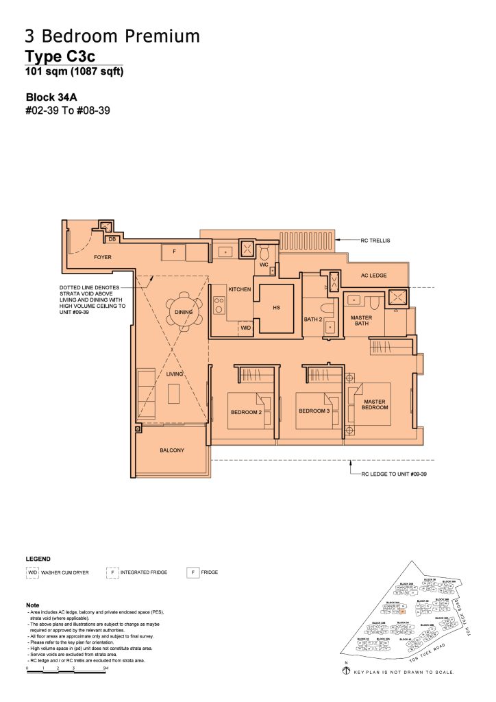 Forett at Bukit Timah floor plan Type C3C, 1087 sqft, Bukit Timah, Singapore