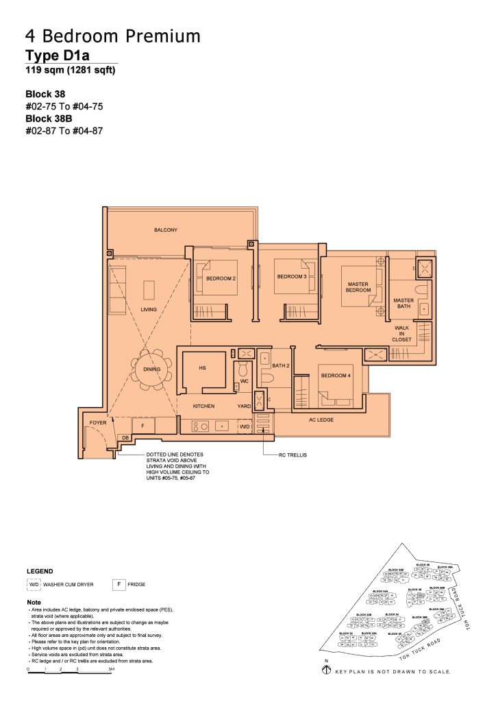 Forett at Bukit Timah floor plan Type D1A, 1281 sqft, Bukit Timah, Singapore