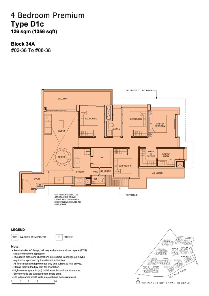 Forett at Bukit Timah floor plan Type D1C, 1356 sqft, Bukit Timah, Singapore