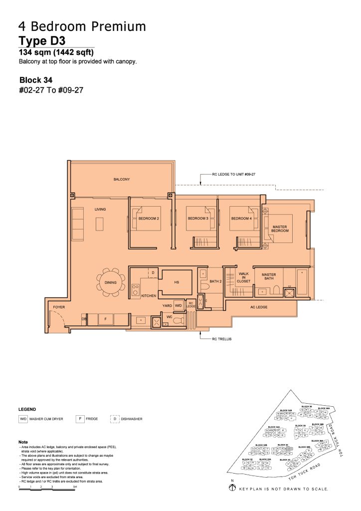 Forett at Bukit Timah floor plan Type D3, 1442 sqft, Bukit Timah, Singapore