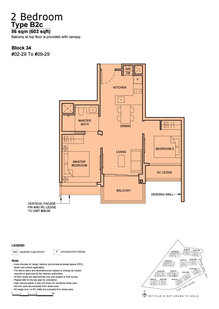 Forett at Bukit Timah floor plan Type B2C, 603 sqft, Bukit Timah, Singapore