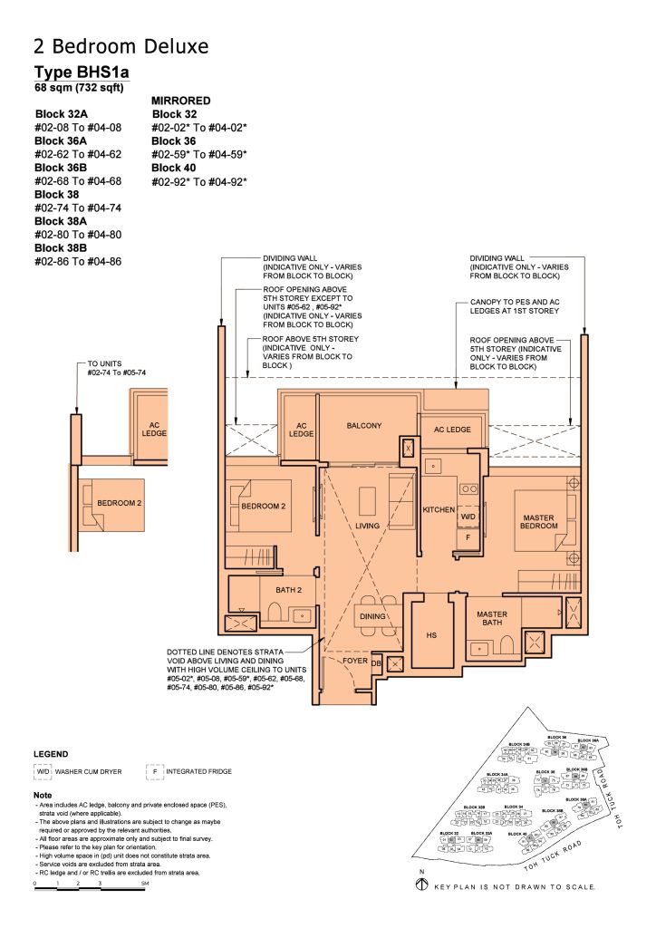 Forett at Bukit Timah floor plan Type BHS1A, 732 sqft, Bukit Timah, Singapore