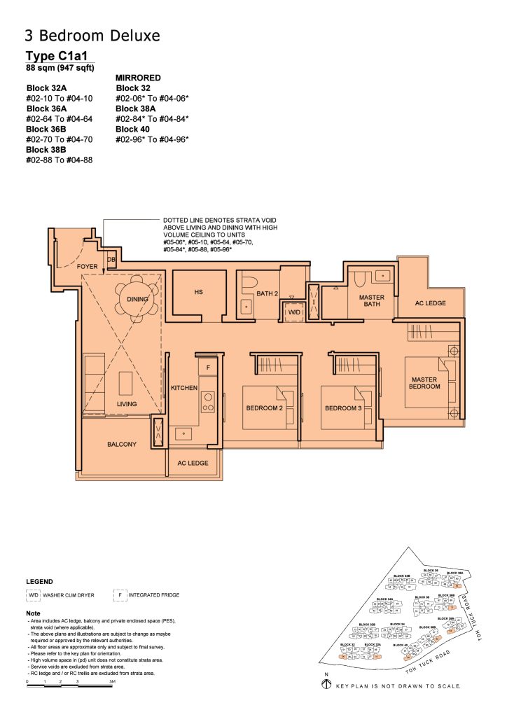 Forett at Bukit Timah floor plan Type C1A1, 947 sqft, Bukit Timah, Singapore