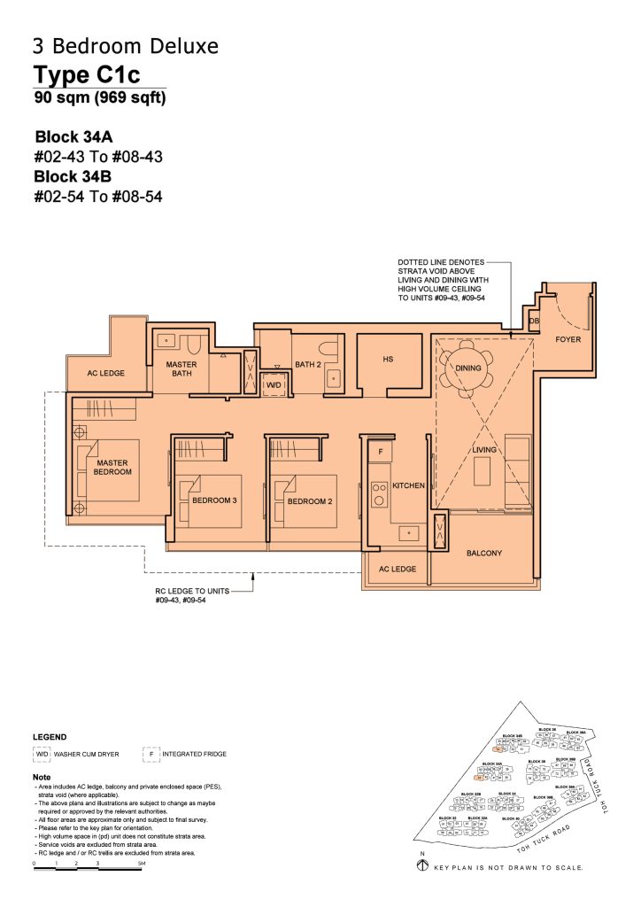 Forett at Bukit Timah floor plan Type C1C, 969 sqft, Bukit Timah, Singapore