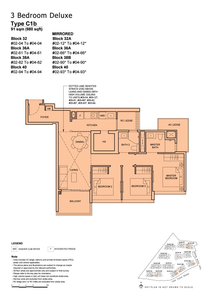 Forett at Bukit Timah floor plan Type C1B, 980 sqft, Bukit Timah, Singapore