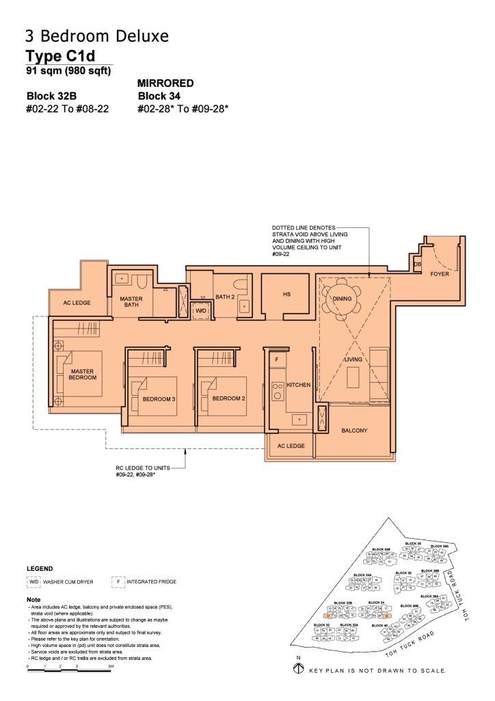 Forett at Bukit Timah floor plan Type C1D, 980 sqft, Bukit Timah, Singapore