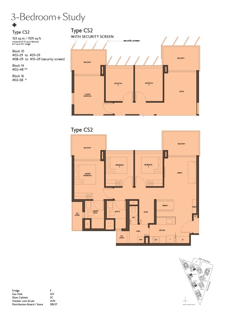 Fourth Avenue Residences floor plan Type CS2, 1109 sqft, Bukit Timah, Singapore