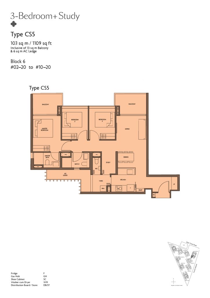 Fourth Avenue Residences floor plan Type CS5, 1109 sqft, Bukit Timah, Singapore
