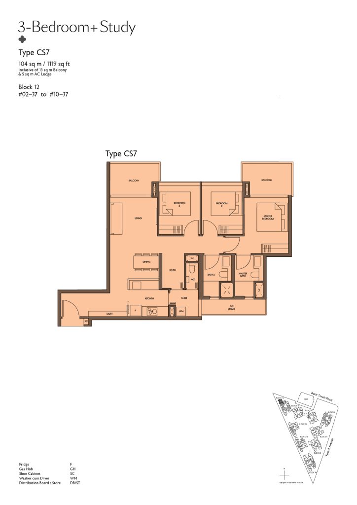 Fourth Avenue Residences floor plan Type CS7, 1119 sqft, Bukit Timah, Singapore