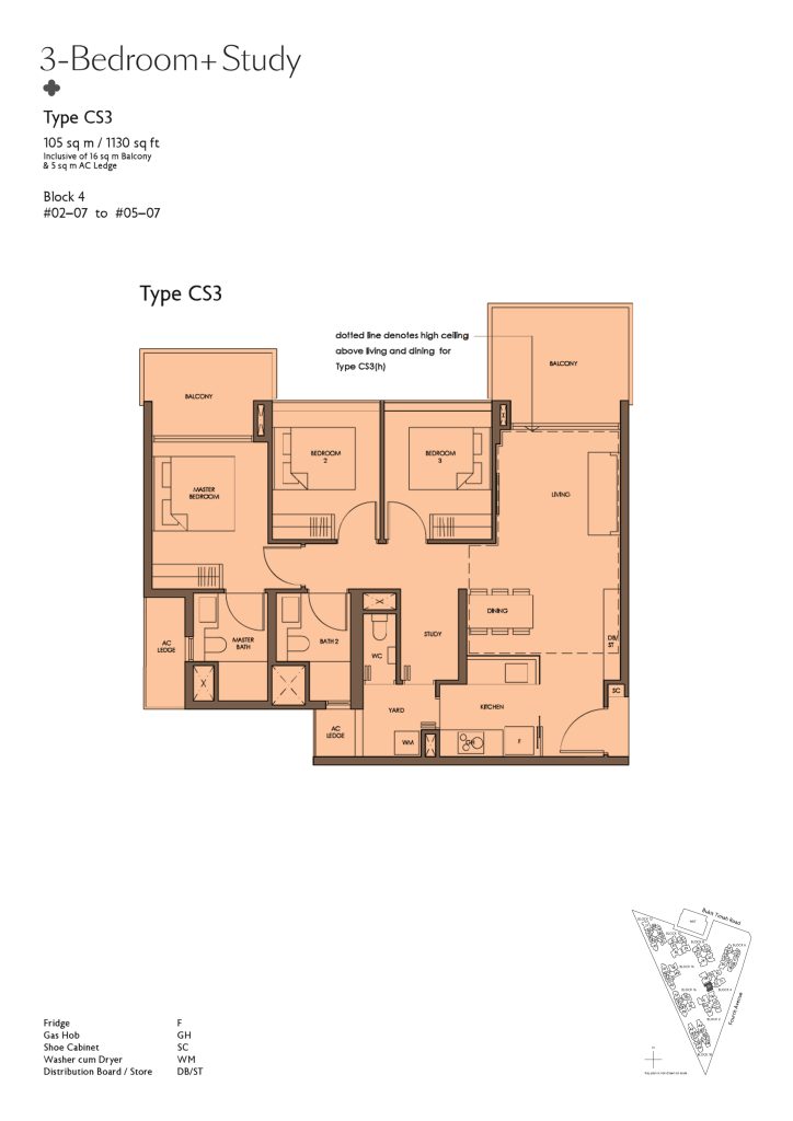 Fourth Avenue Residences floor plan Type CS3, 1130 sqft, Bukit Timah, Singapore
