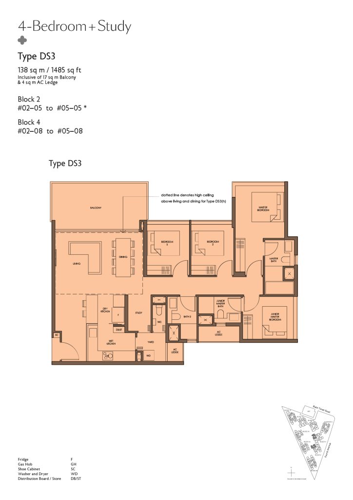 Fourth Avenue Residences floor plan Type DS3, 1485 sqft, Bukit Timah, Singapore