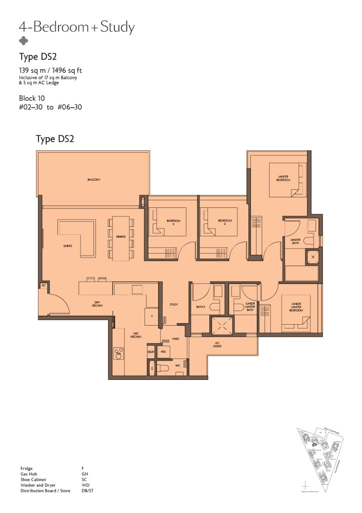 Fourth Avenue Residences floor plan Type DS2, 1496 sqft, Bukit Timah, Singapore