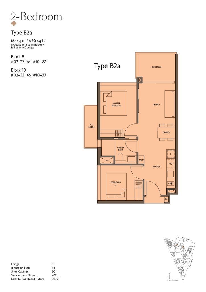 Fourth Avenue Residences floor plan Type B2, 646 sqft, Bukit Timah, Singapore