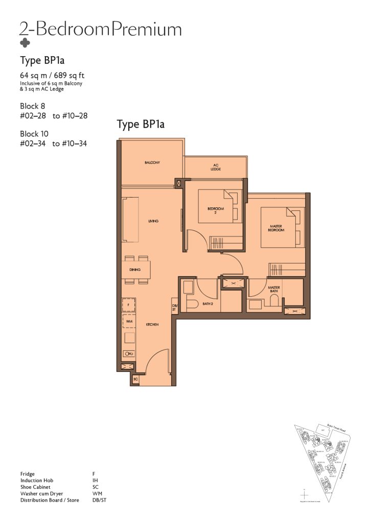 Fourth Avenue Residences floor plan Type BP1, 689 sqft, Bukit Timah, Singapore