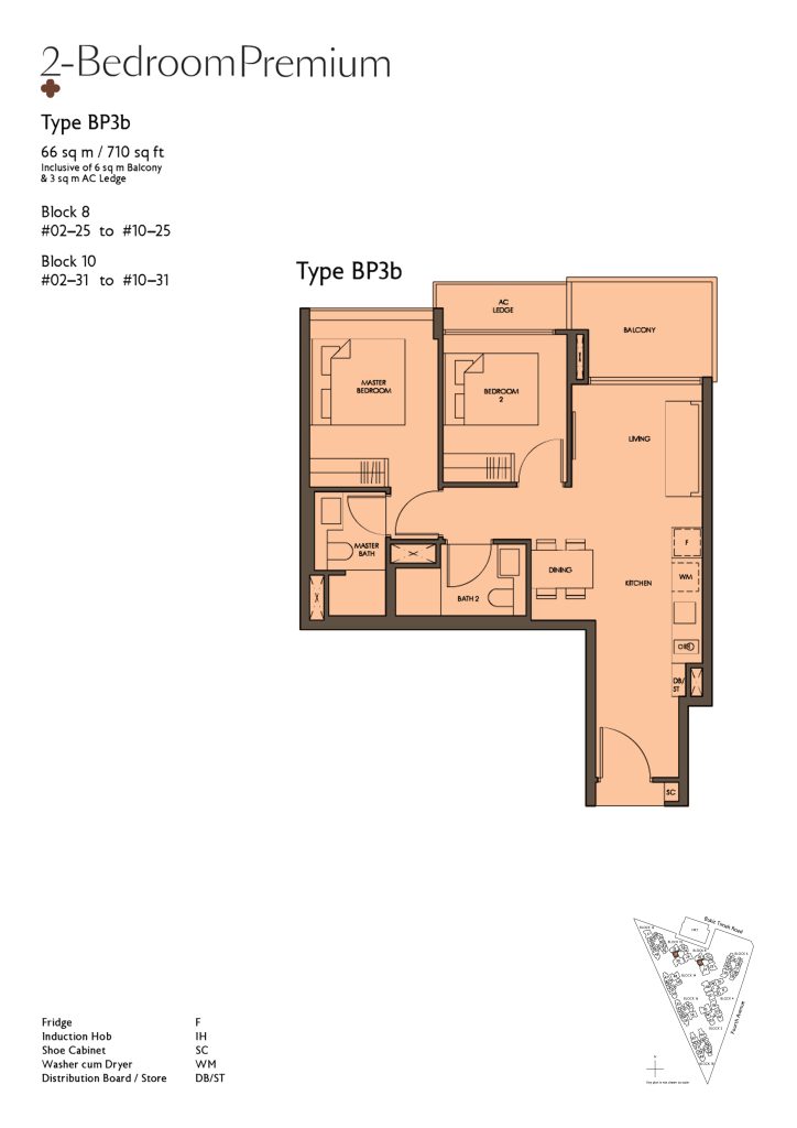 Fourth Avenue Residences floor plan Type BP3, 710 sqft, Bukit Timah, Singapore
