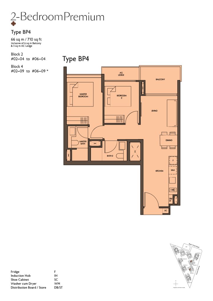 Fourth Avenue Residences floor plan Type BP4, 710 sqft, Bukit Timah, Singapore