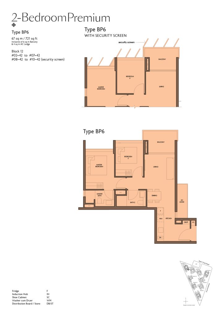 Fourth Avenue Residences floor plan Type BP6, 721 sqft, Bukit Timah, Singapore
