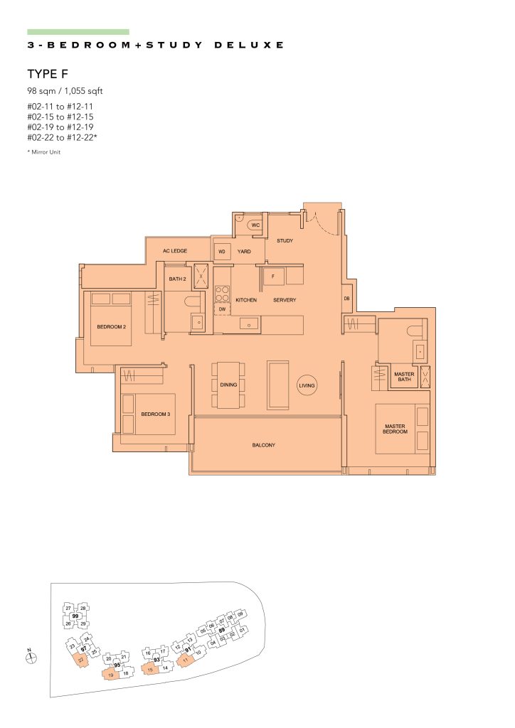 Hyll on Holland floor plan Type F, 1055 sqft, Bukit Timah, Singapore