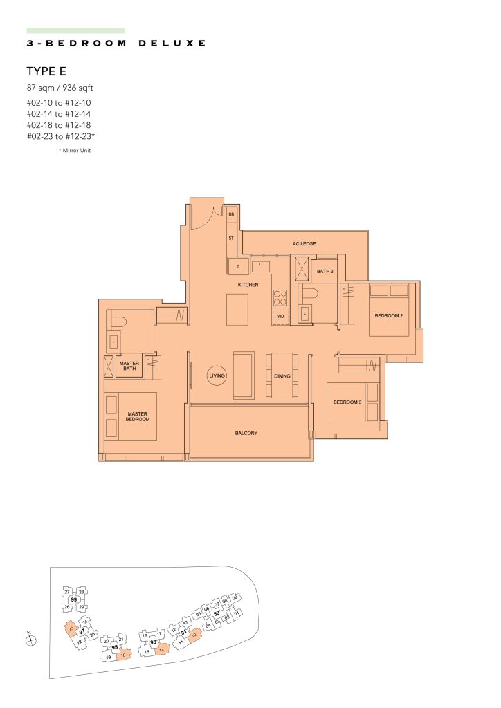 Hyll on Holland floor plan Type E, 936 sqft, Bukit Timah, Singapore