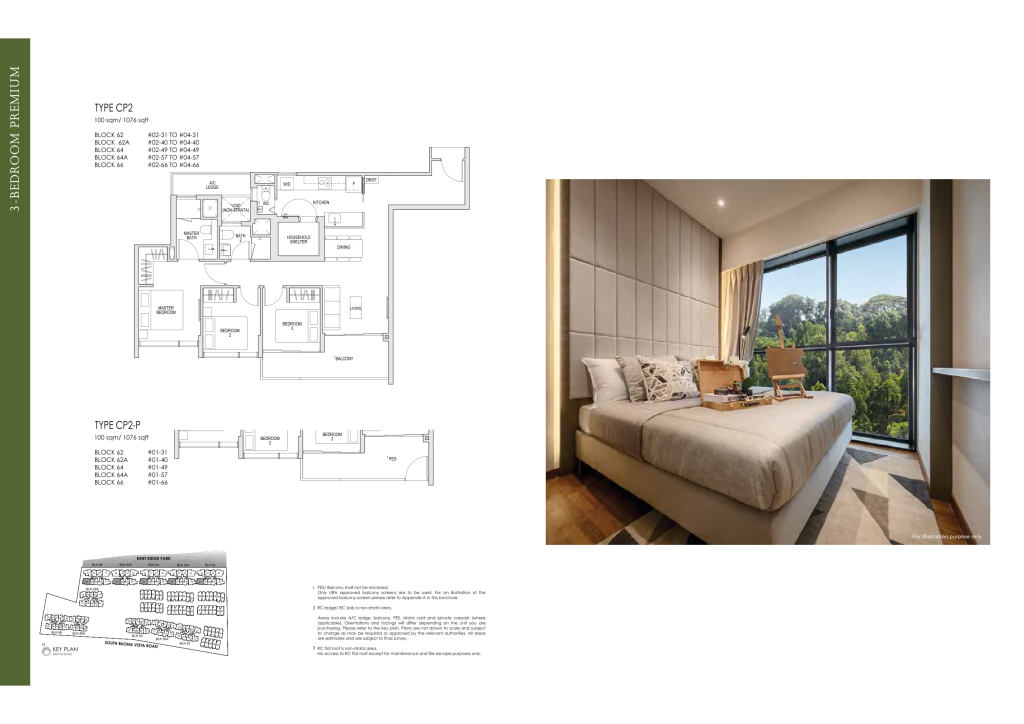 Kent Ridge Hill Residences floor plan, 1076 sqft, Queenstown, Singapore