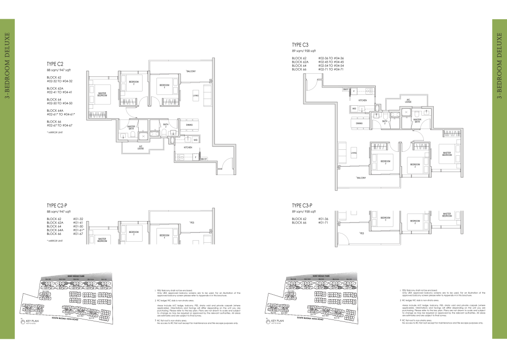 Kent Ridge Hill Residences floor plan Type 958, 947 sqft, Queenstown, Singapore
