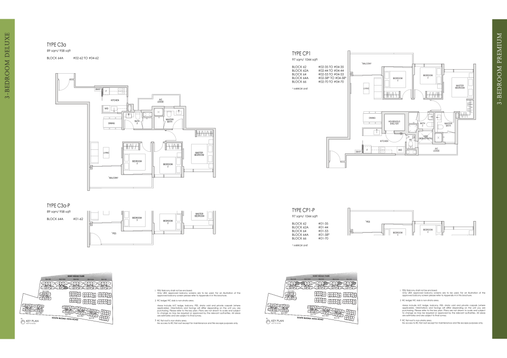 Kent Ridge Hill Residences floor plan Type 1044, 958 sqft, Queenstown, Singapore