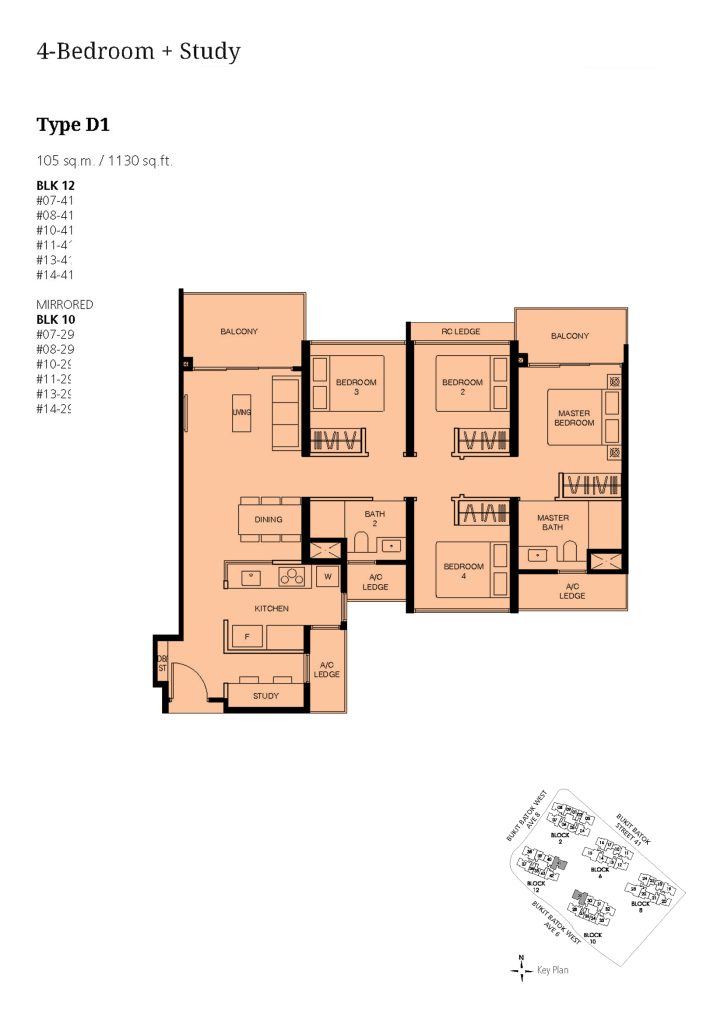 Le Quest 4 Bedroom floor plan Type 4BRS, 1130 sqft, Bukit Batok, Singapore