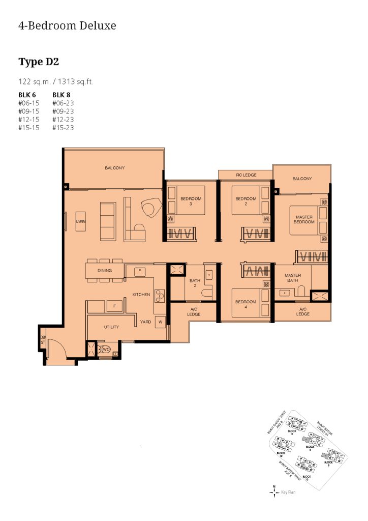 Le Quest 4 Bedroom floor plan Type 4BR, 1313 sqft, Bukit Batok, Singapore