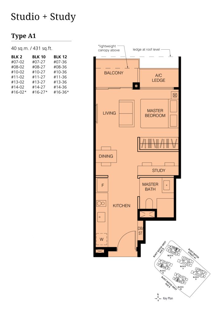 Le Quest 1 Bedroom floor plan Type 1BR, 431 sqft, Bukit Batok, Singapore