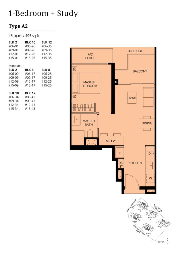 Le Quest 1 Bedroom floor plan Type 1BR, 495 sqft, Bukit Batok, Singapore